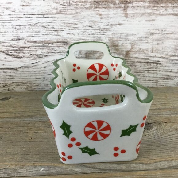 Temp-Tations 12 Oz Ceramic Holiday Mini Loaf Pan w/ Handles Holly & Peppermint - Picture 2 of 10